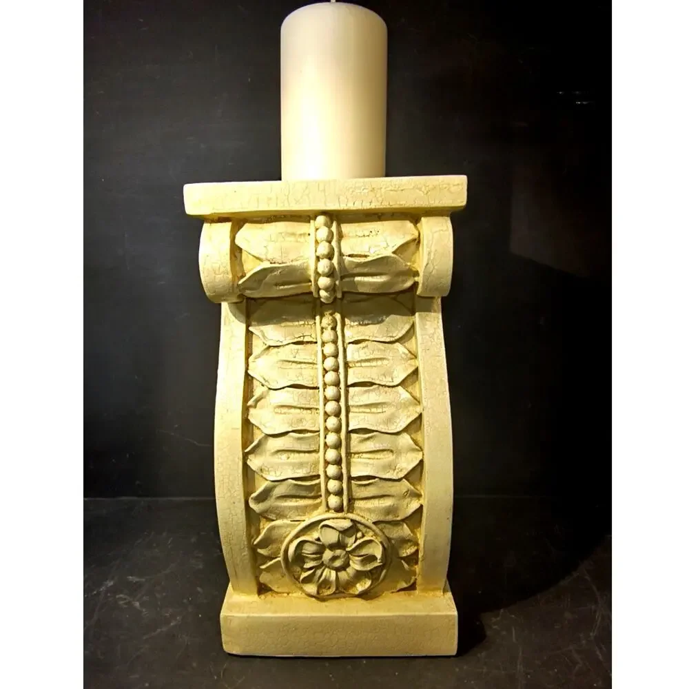 2004.  Classical Roman Style Pillar Candle Holder Antique Crackle Finish